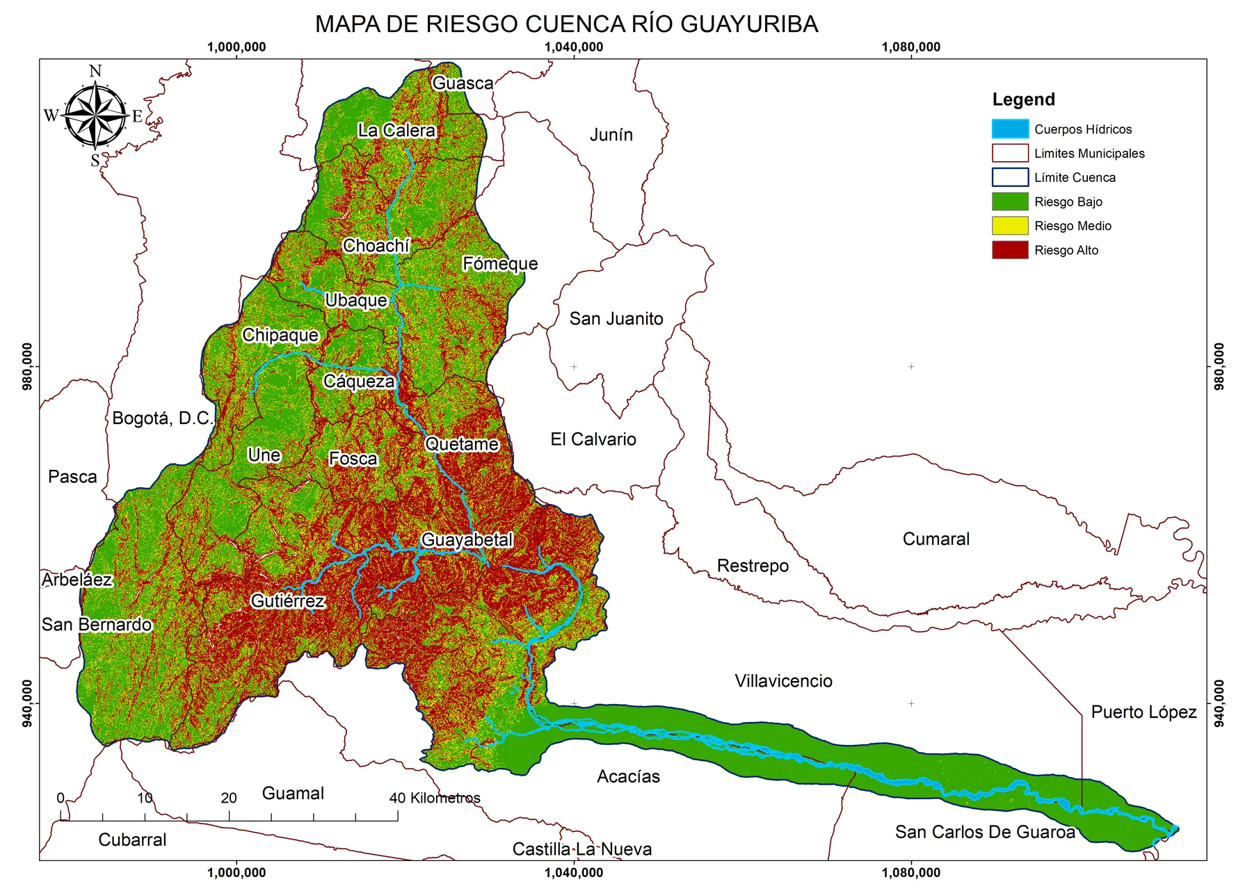 Mapa técnico de riesgo hidrológico de una cuenca