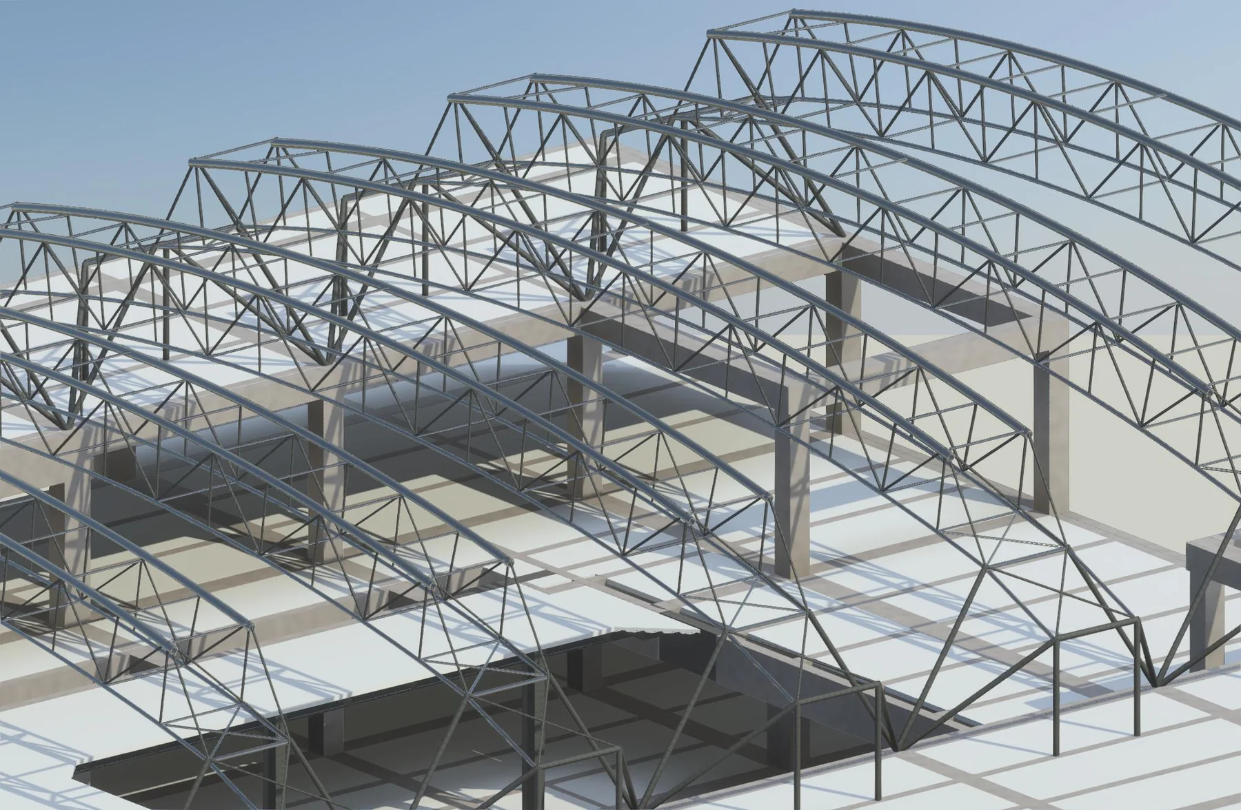 Modelo estructural de cubierta para proyecto Unicentro