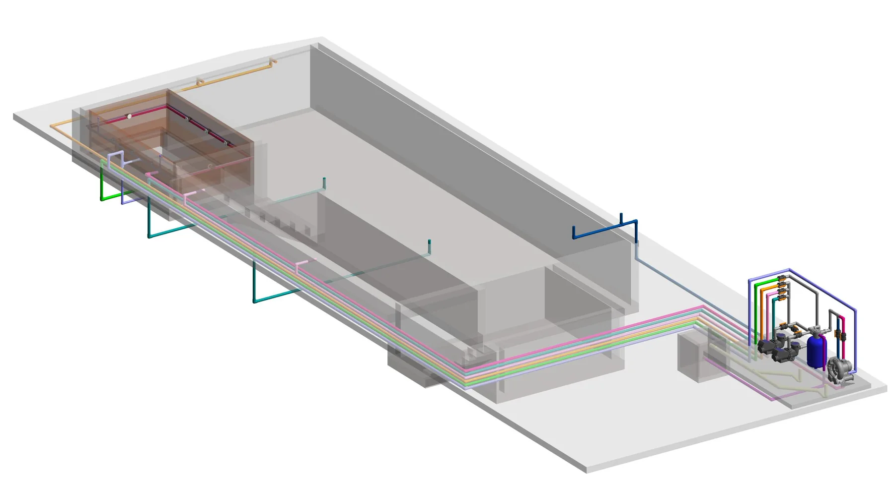 Modelo BIM del sistema hidráulico de una piscina